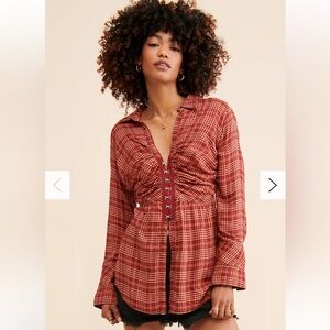 NWT Free People red Plaid Corset top sz-M